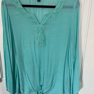 Zac & Rachel Turquoise Embroidered V-Neck Tie Front Tunic
